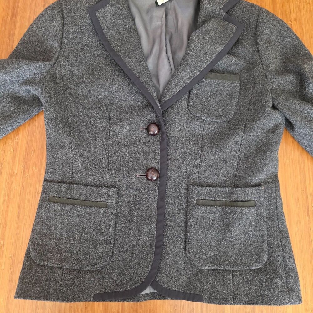 J. Crew Wool Blazer Jacket Gray w/ Piping, Preppy Buttons Lined VTG Y2K sz. 8 - Picture 10 of 15